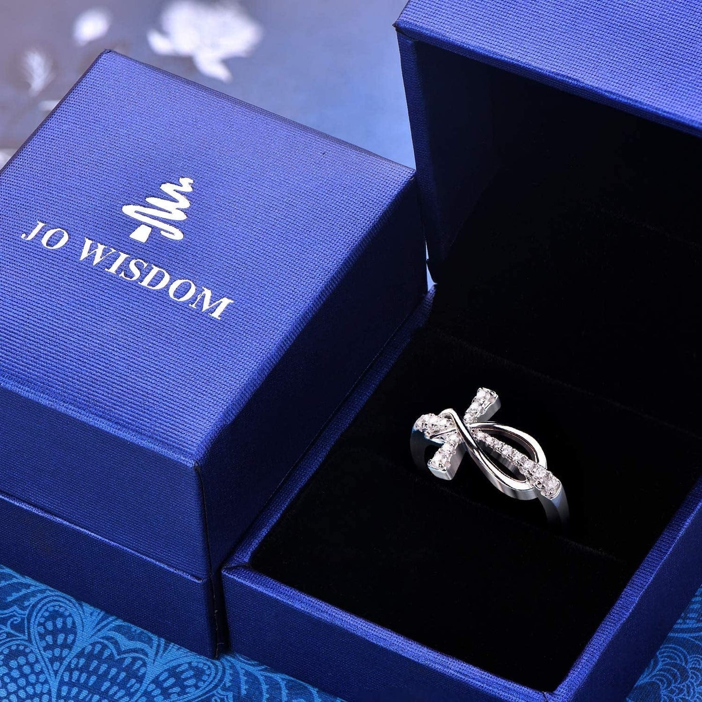 JO WISDOM 925 Sterling Silver Cubic Zirconia Cross Infinity Ring
