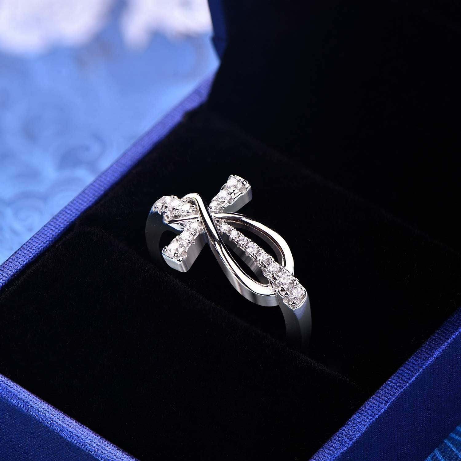 JO WISDOM 925 Sterling Silver Cubic Zirconia Cross Infinity Ring
