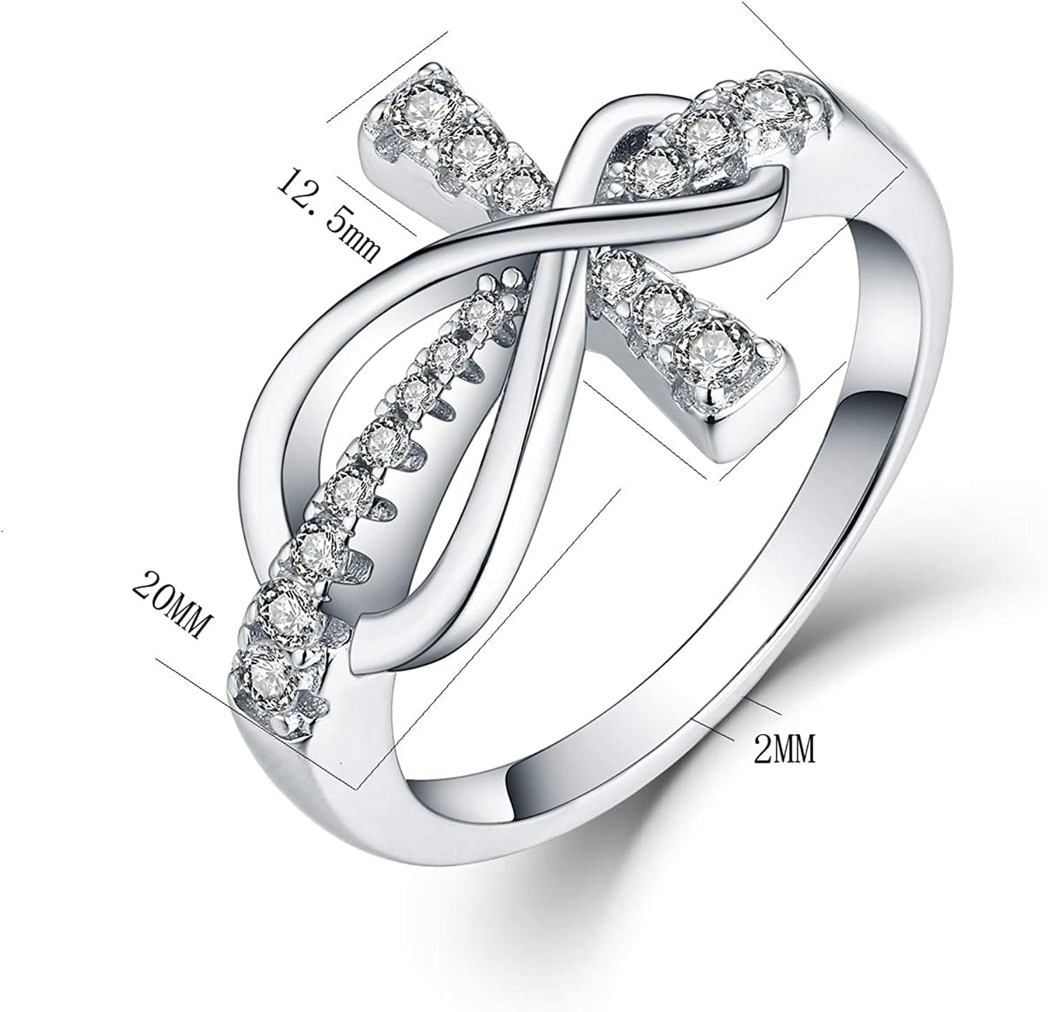 JO WISDOM 925 Sterling Silver Cubic Zirconia Cross Infinity Ring