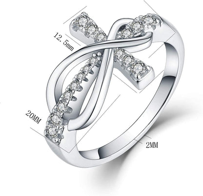 JO WISDOM 925 Sterling Silver Cubic Zirconia Cross Infinity Ring