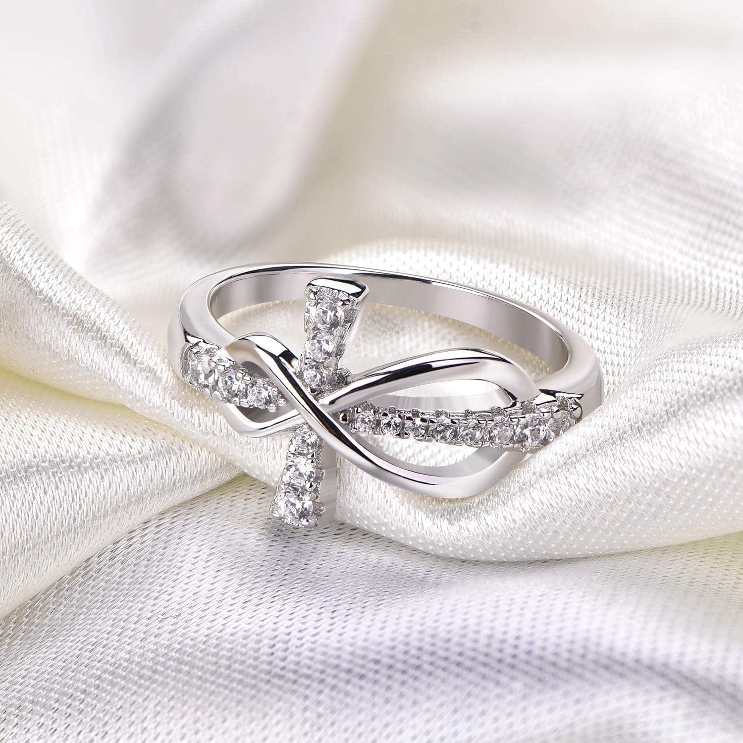 JO WISDOM 925 Sterling Silver Cubic Zirconia Cross Infinity Ring