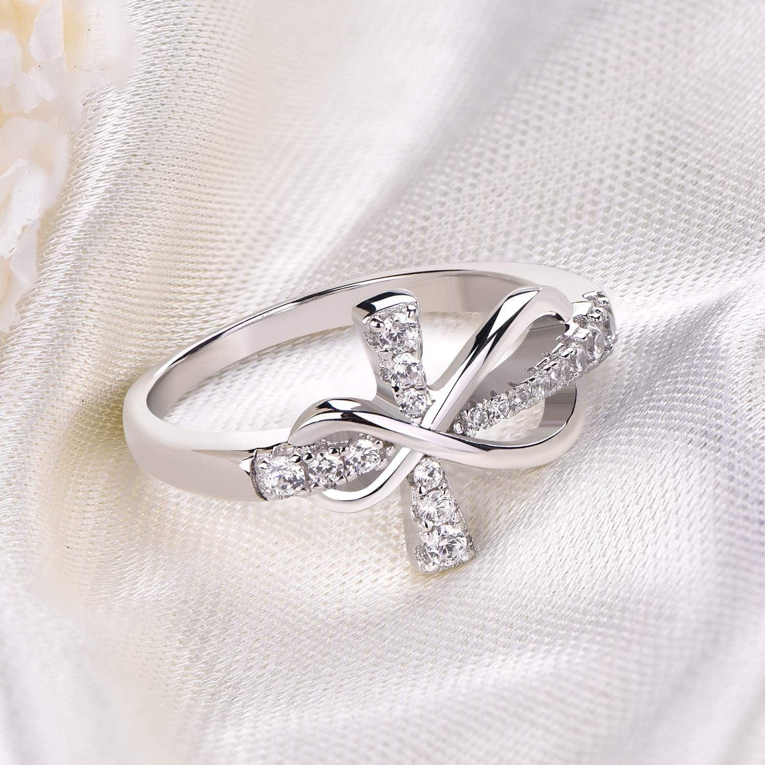 JO WISDOM 925 Sterling Silver Cubic Zirconia Cross Infinity Ring