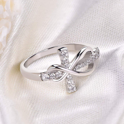 JO WISDOM 925 Sterling Silver Cubic Zirconia Cross Infinity Ring