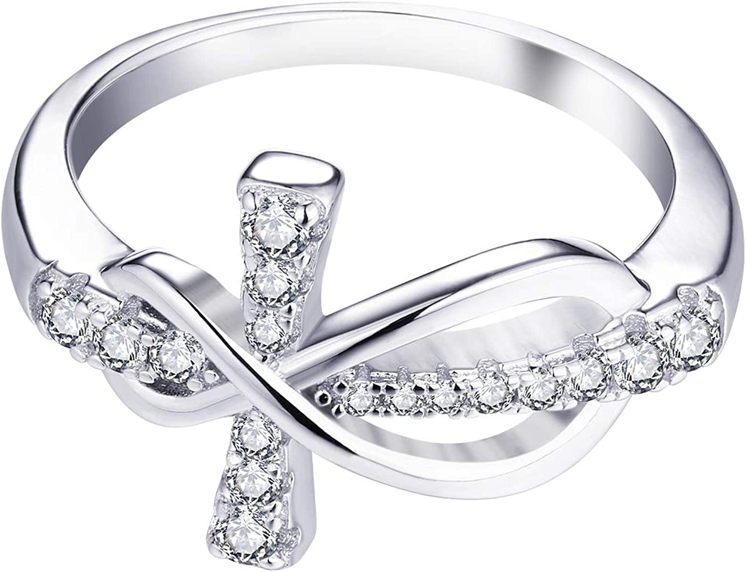 JO WISDOM 925 Sterling Silver Cubic Zirconia Cross Infinity Ring