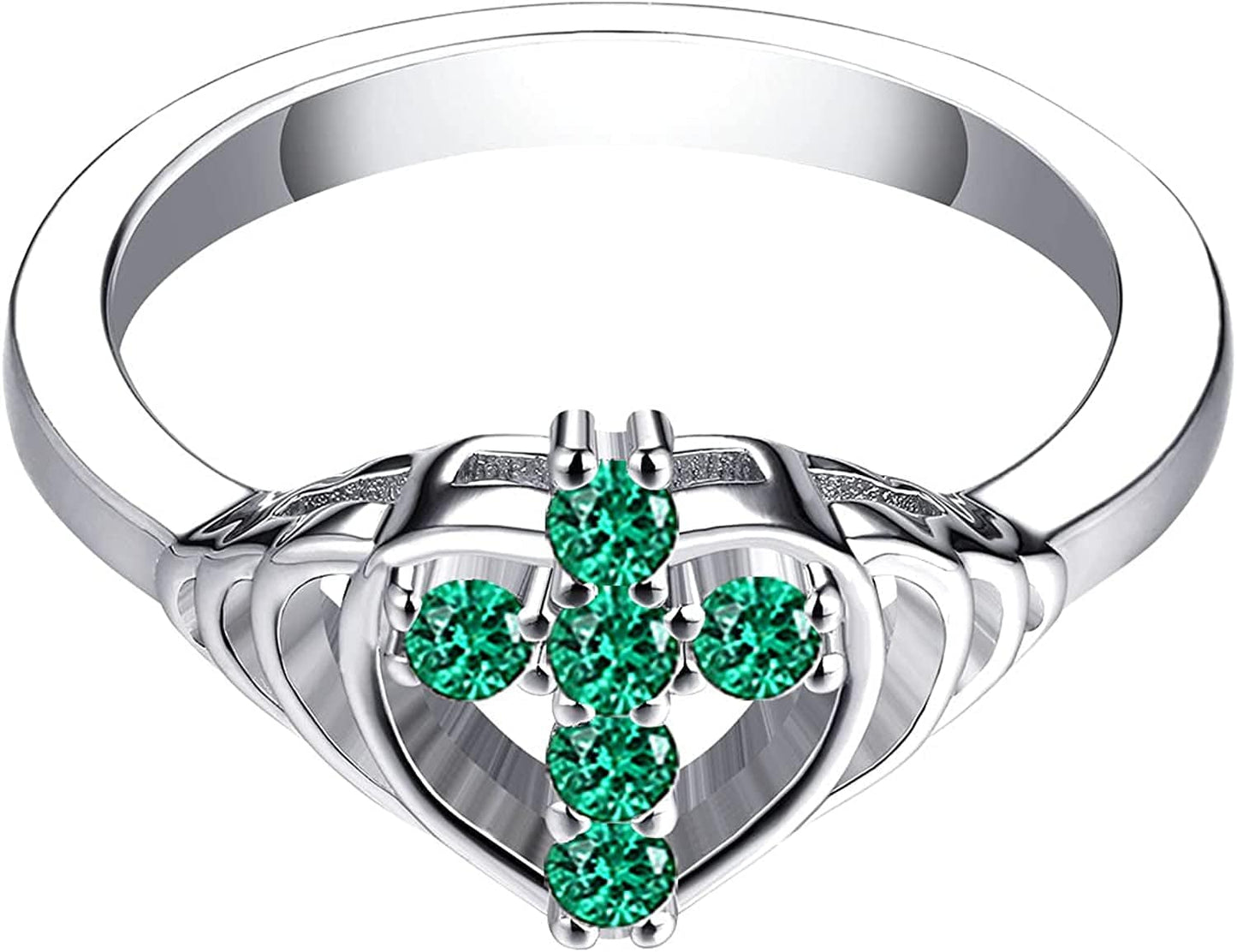 JO WISDOM 925 Sterling Silver Cubic Zirconia Heart Cross Ring