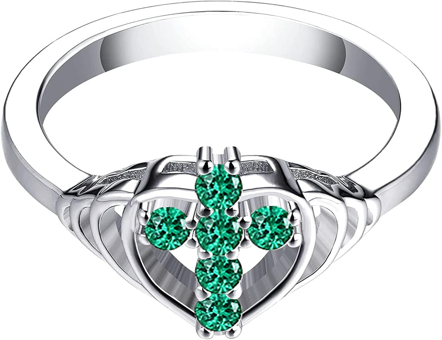 JO WISDOM 925 Sterling Silver Cubic Zirconia Heart Cross Ring