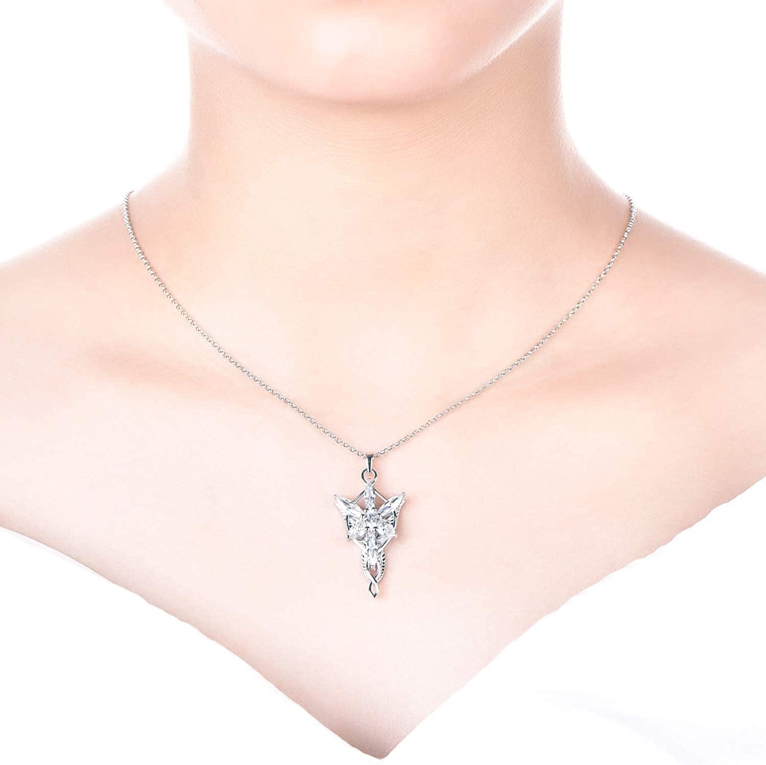 JO WISDOM Arwen Evenstar Necklace,925 Sterling Silver Lord of the Ring Hobbit Pendant Necklace with 5A Cubic Zirconia,Elvish Jewelry for Women 5A zirconia