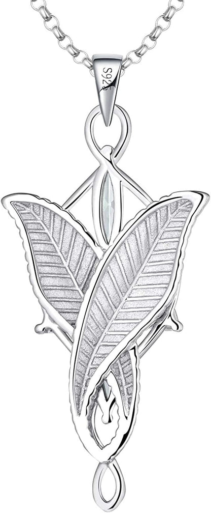 JO WISDOM Arwen Evenstar Necklace,925 Sterling Silver Lord of the Ring Hobbit Pendant Necklace with 5A Cubic Zirconia,Elvish Jewelry for Women 5A zirconia