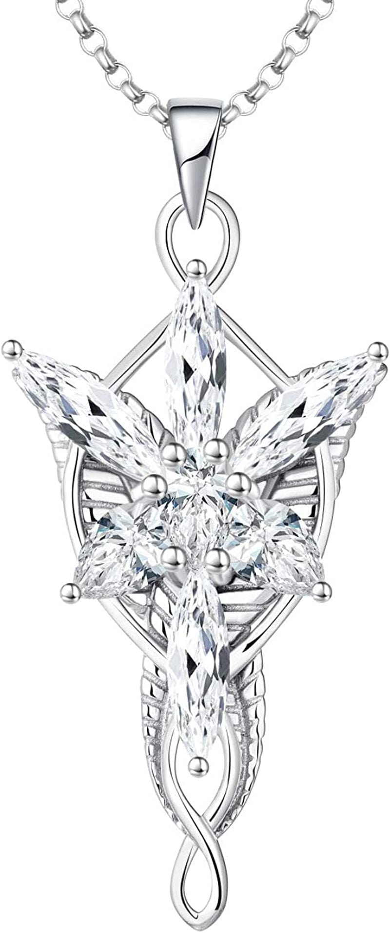 JO WISDOM Arwen Evenstar Necklace,925 Sterling Silver Lord of the Ring Hobbit Pendant Necklace with 5A Cubic Zirconia,Elvish Jewelry for Women 5A zirconia