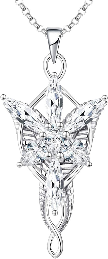 JO WISDOM Arwen Evenstar Necklace,925 Sterling Silver Lord of the Ring Hobbit Pendant Necklace with 5A Cubic Zirconia,Elvish Jewelry for Women 5A zirconia