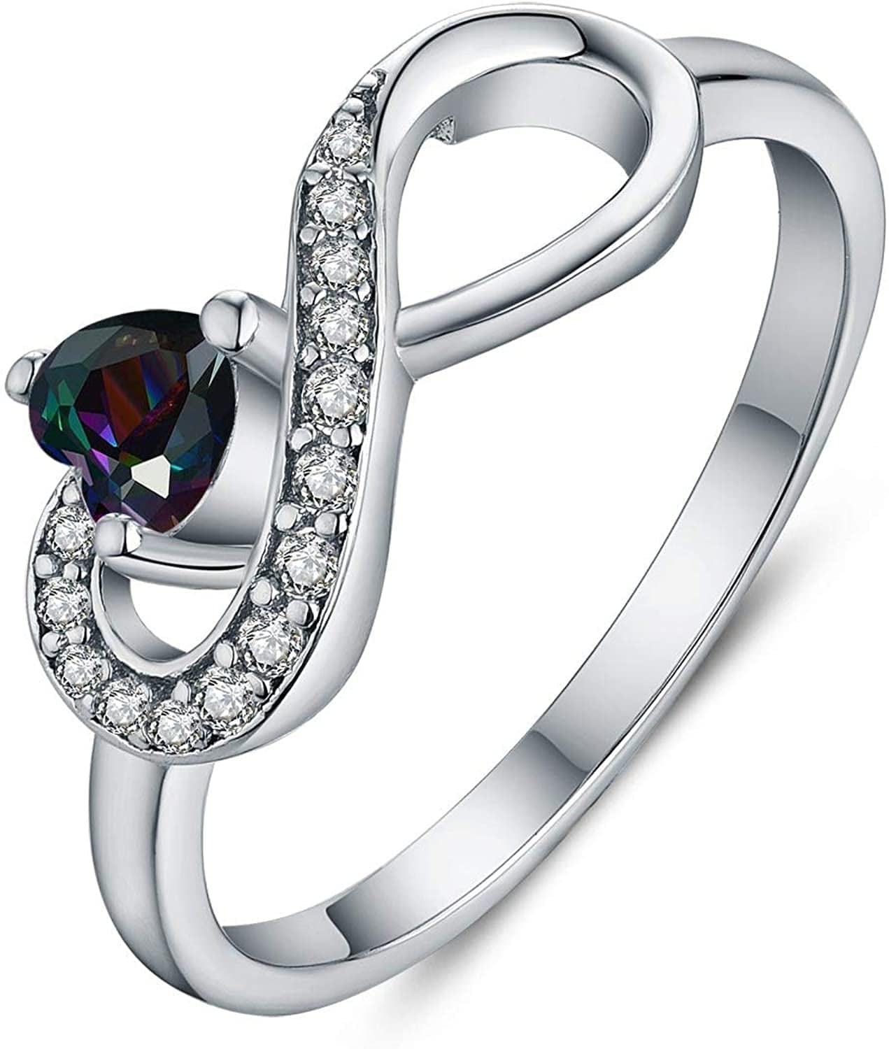 JO WISDOM Infinity Heart Promise Rings for Her Sterling Silver Friendship Ring mystic-topaz / 5