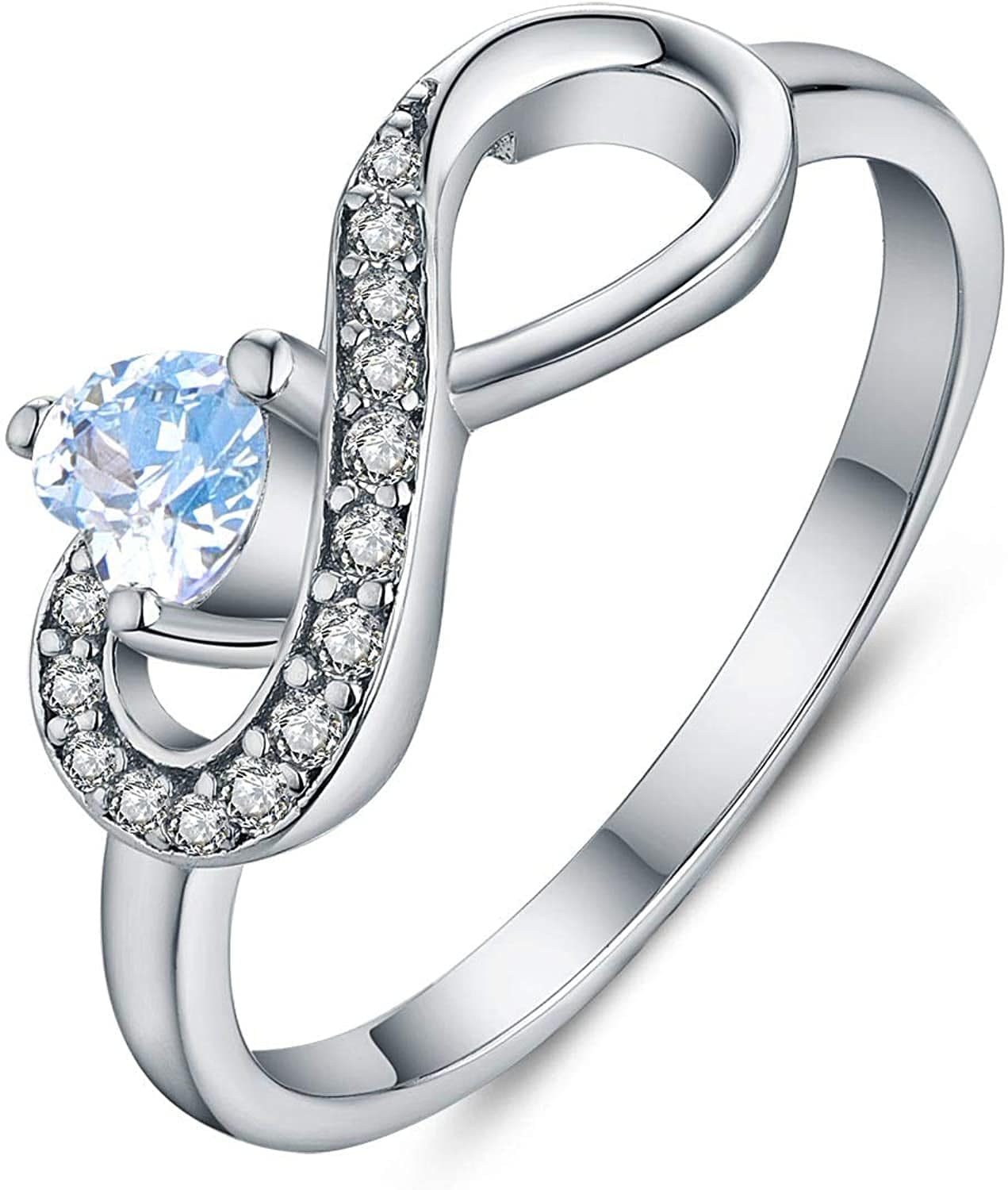 JO WISDOM Infinity Heart Promise Rings for Her Sterling Silver Friendship Ring Aquamarine-March Birthstone / 6