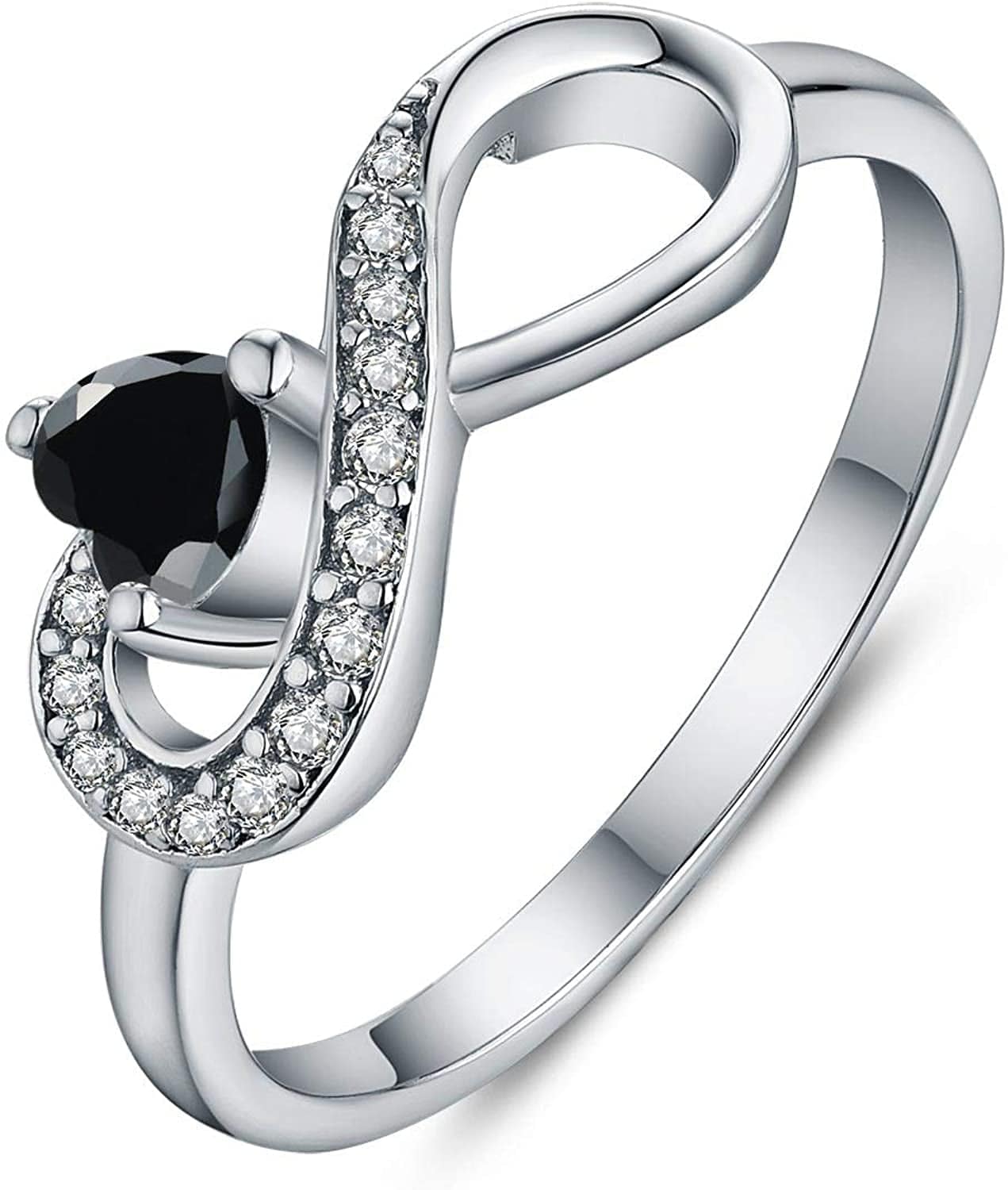 JO WISDOM Infinity Heart Promise Rings for Her Sterling Silver Friendship Ring Black zirconia / 5