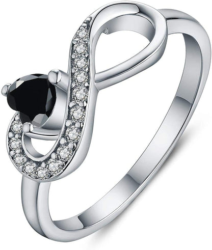 JO WISDOM Infinity Heart Promise Rings for Her Sterling Silver Friendship Ring Black zirconia / 5