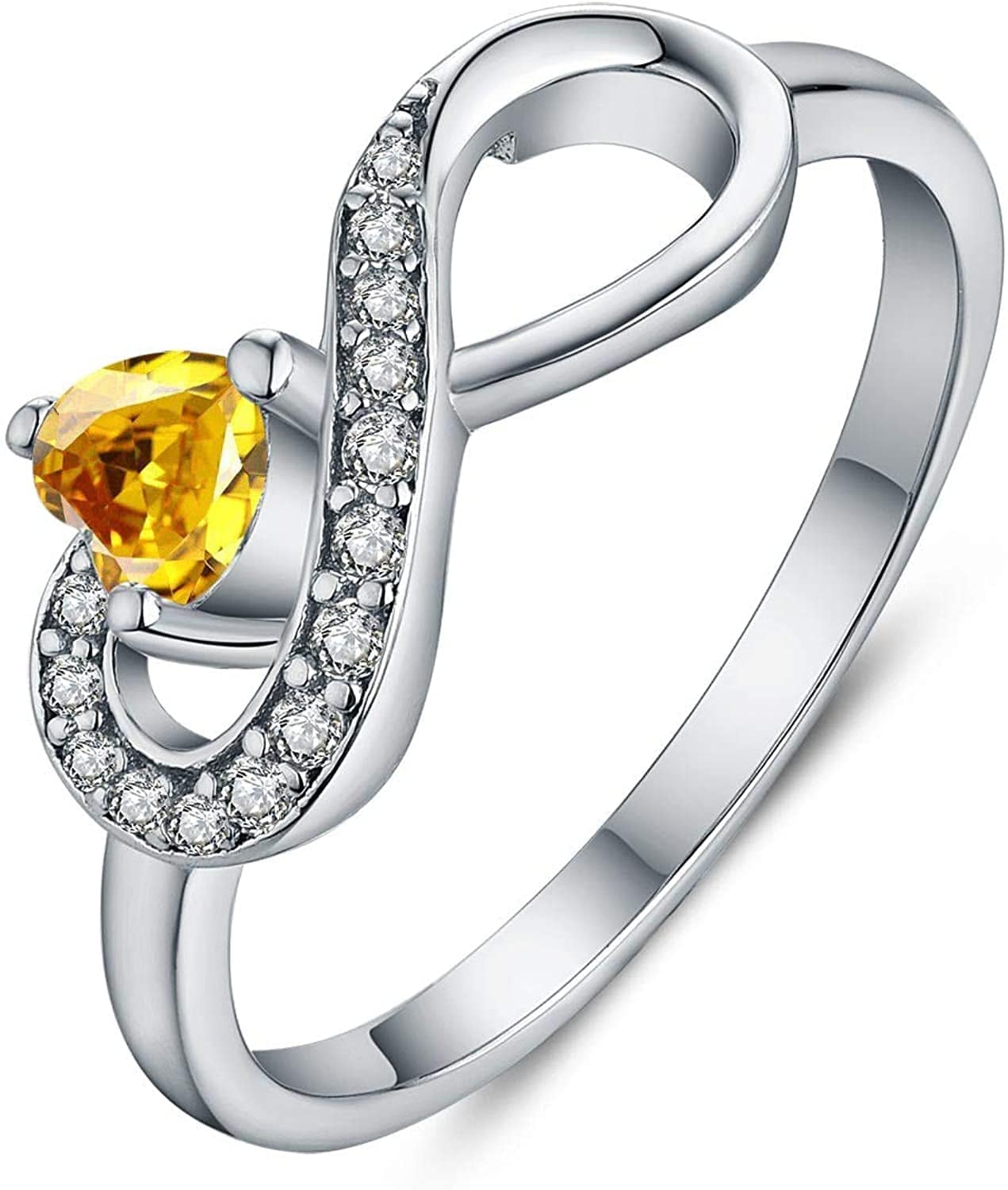 JO WISDOM Infinity Heart Promise Rings for Her Sterling Silver Friendship Ring November-golden topaz / 8