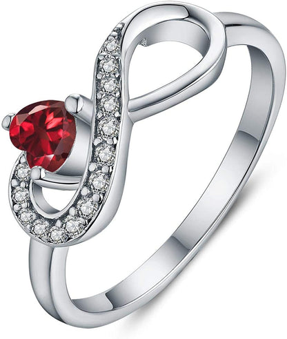 JO WISDOM Infinity Heart Promise Rings for Her Sterling Silver Friendship Ring January-Garnet / 7