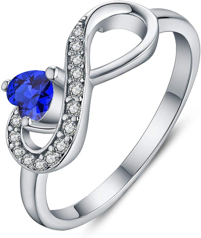JO WISDOM Infinity Heart Promise Rings for Her Sterling Silver Friendship Ring Septemer-blue sapphire / 6