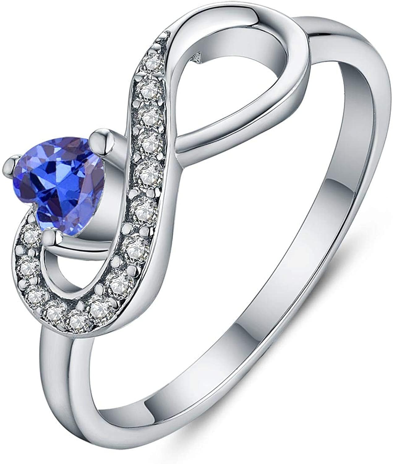 JO WISDOM Infinity Heart Promise Rings for Her Sterling Silver Friendship Ring tanzanite,September birthstone / 10