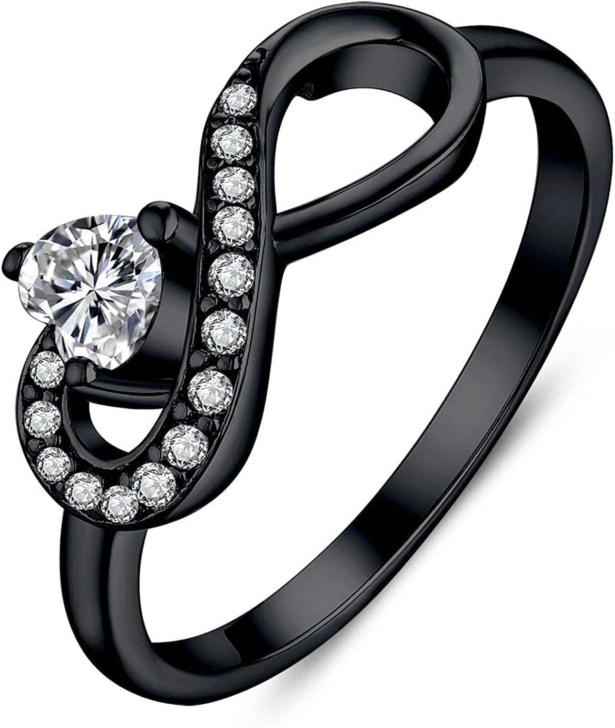 JO WISDOM Infinity Heart Promise Rings for Her Sterling Silver Friendship Ring black rhodium plated / 6