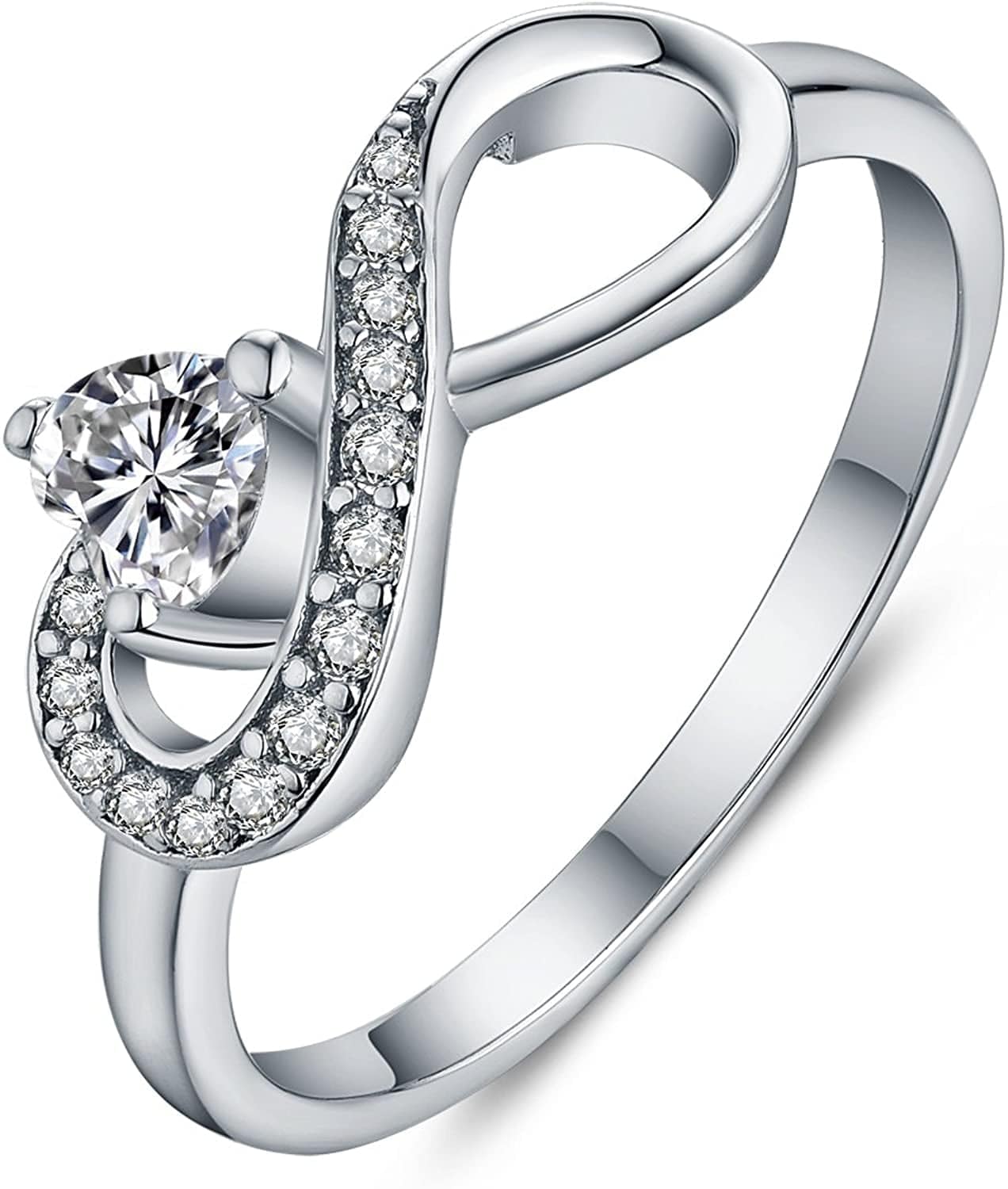 JO WISDOM Infinity Heart Promise Rings for Her Sterling Silver Friendship Ring White-April Birthstone / 8