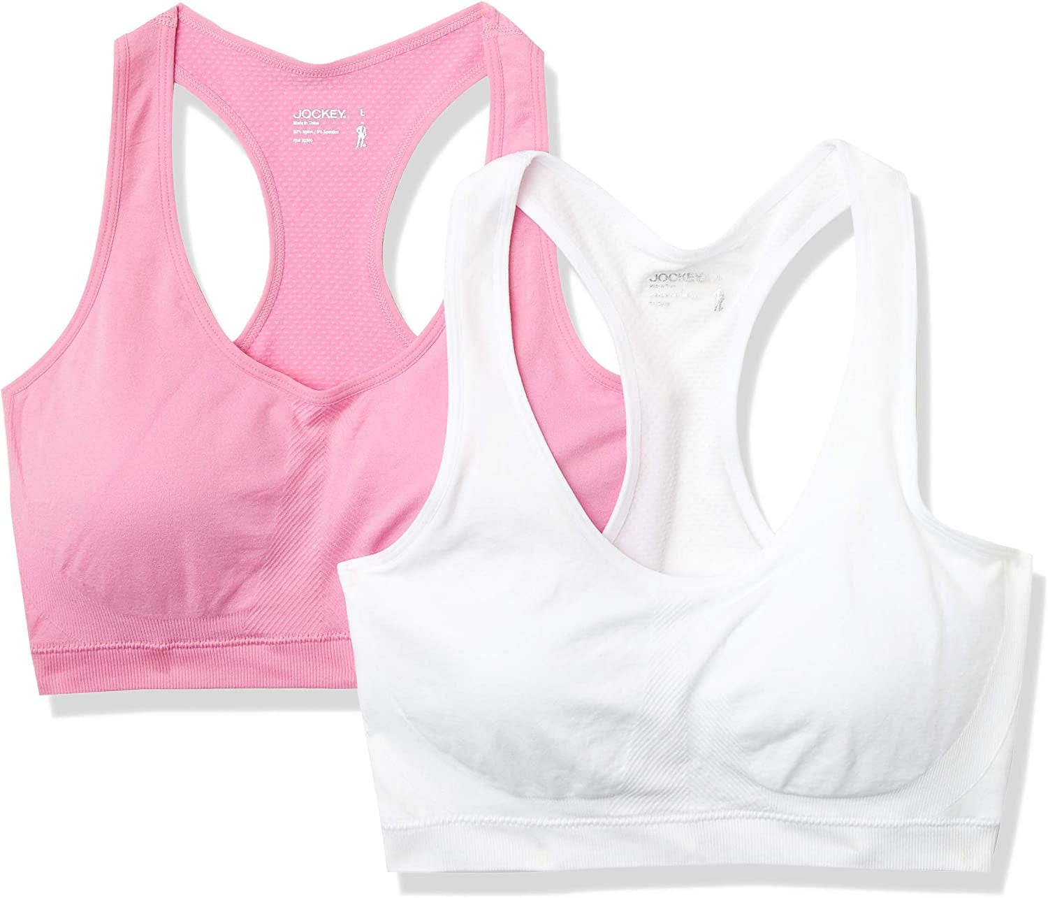 Jockey Women'S 2 Pack Removable Cup Seamless Bra Hibiscus/White / X-Large