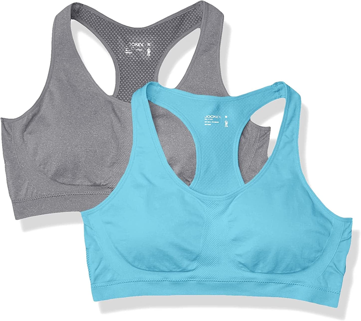 Jockey Women'S 2 Pack Removable Cup Seamless Bra Medium Grey/Aqua Breeze / Large