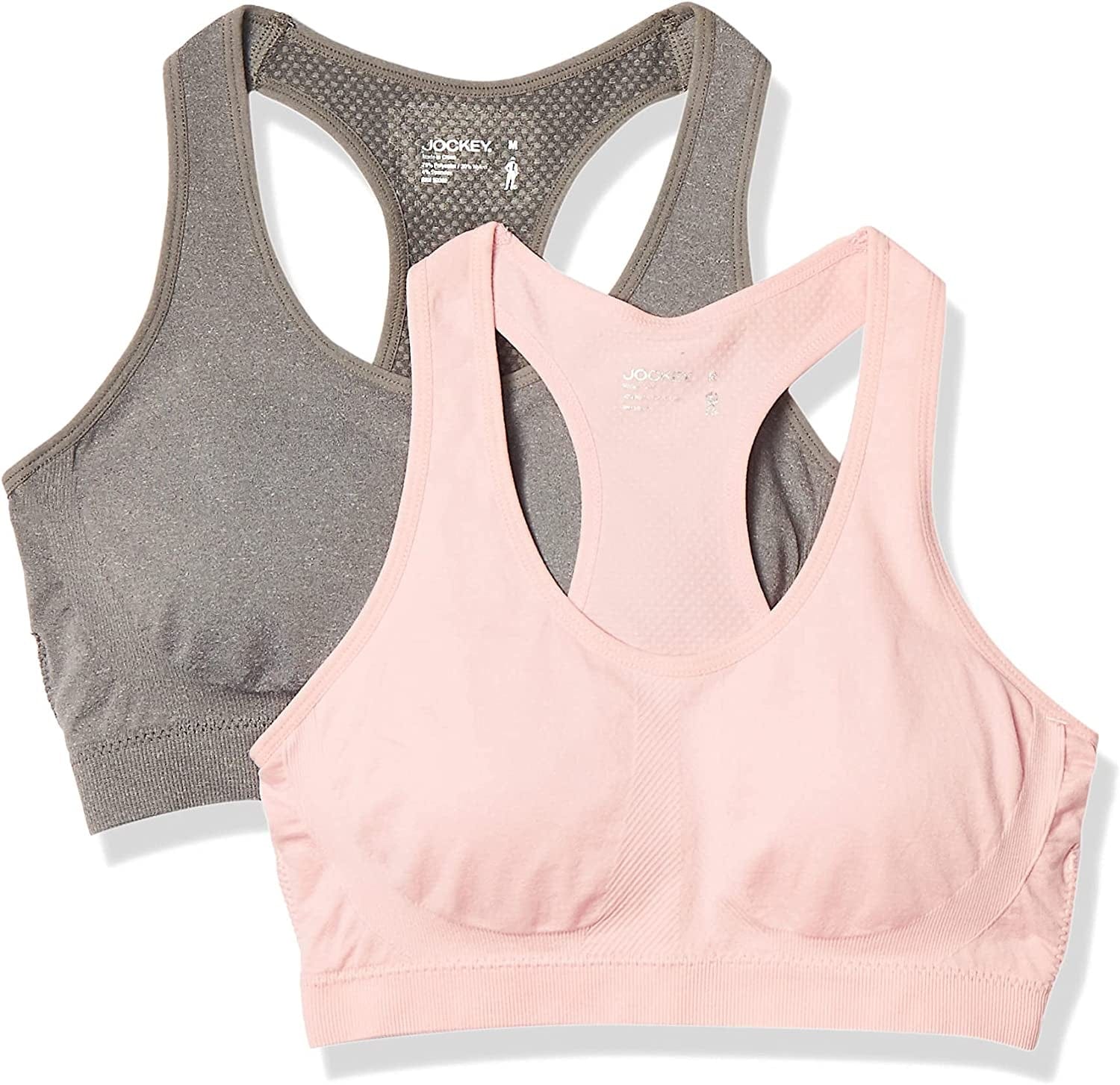 Jockey Women'S 2 Pack Removable Cup Seamless Bra Silver Pink/Grey Melange / X-Large