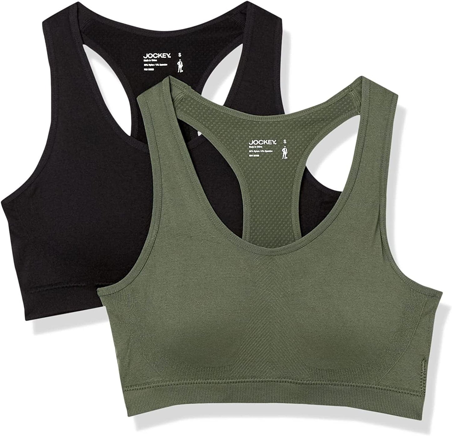 Jockey Women'S 2 Pack Removable Cup Seamless Bra Black/Thyme / X-Large