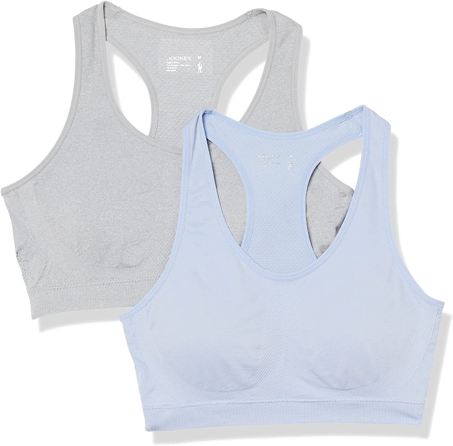 Jockey Women'S 2 Pack Removable Cup Seamless Bra Light Heather Grey/Blue Heron / X-Large