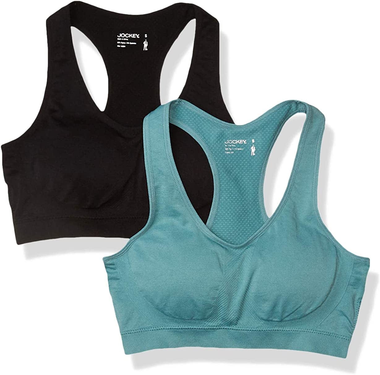 Jockey Women'S 2 Pack Removable Cup Seamless Bra Jade Pearl/Black / X-Large