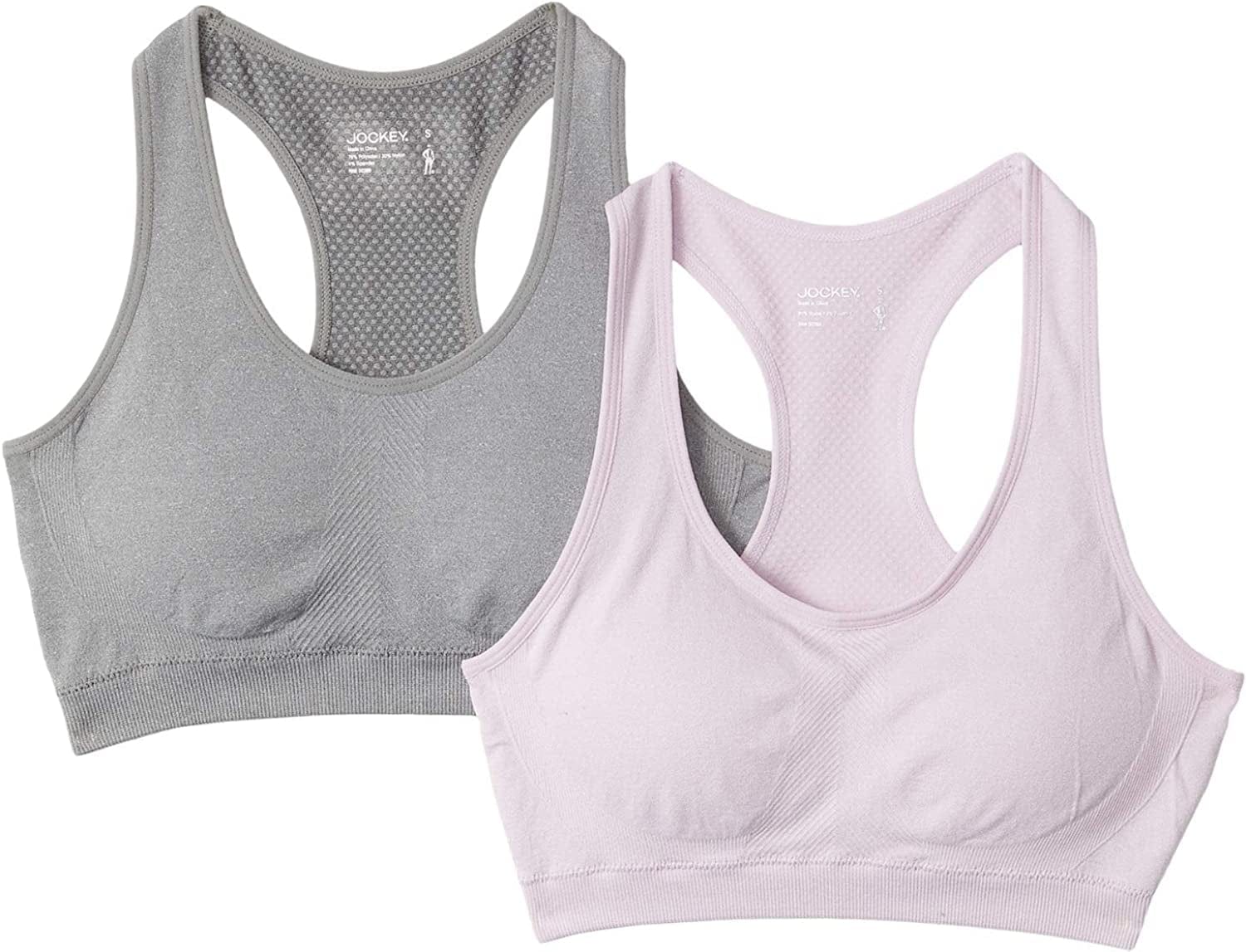 Jockey Women'S 2 Pack Removable Cup Seamless Bra Lavender Frost/ Grey / X-Large
