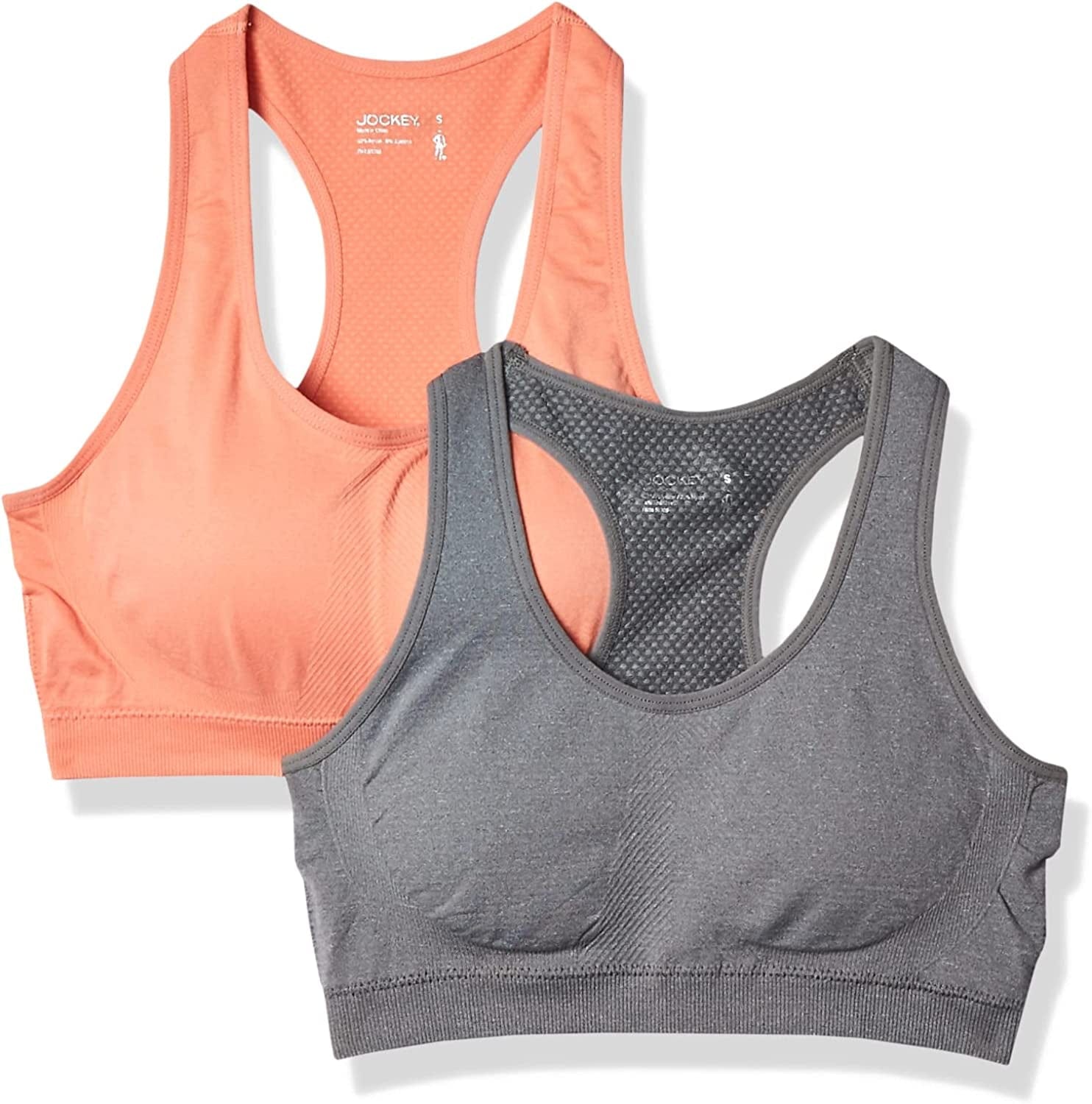 Jockey Women'S 2 Pack Removable Cup Seamless Bra Apricot/Grey Melange / X-Large