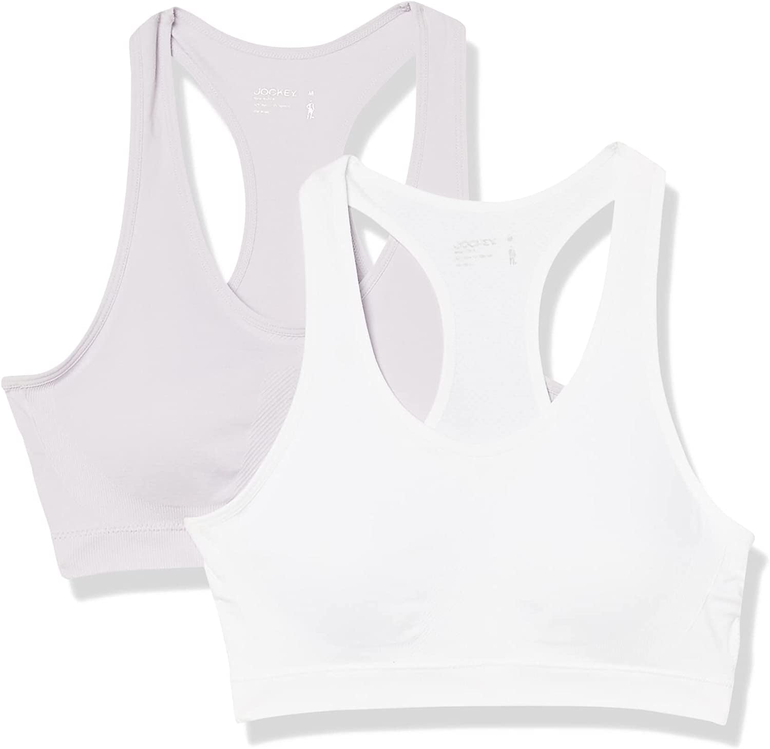 Jockey Women'S 2 Pack Removable Cup Seamless Bra White/Evening Haze / Large