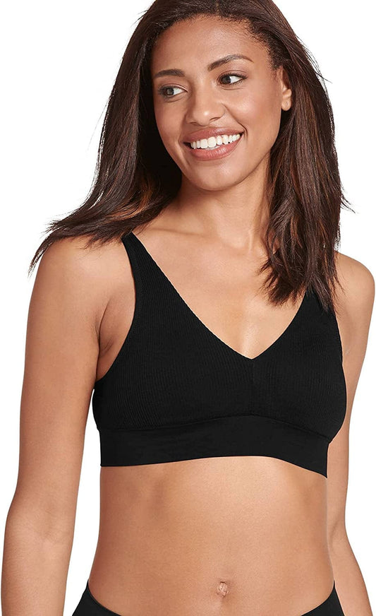 Jockey Women'S Bra Ecoseamfree Rib Molded Cup Plunge Bralette Black / Large