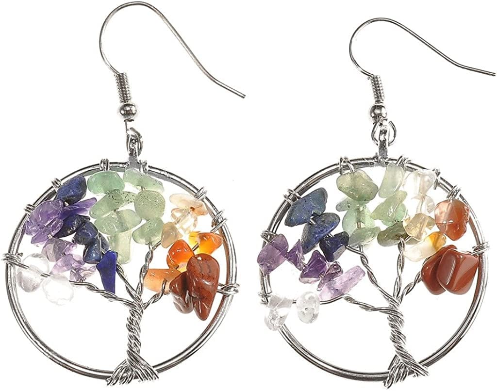 JOVIVI 7 Chakra Tree of Life Tumbled Gemstone Healing Crystals Necklace & Earrings & Chakra Bracelet Sets, Mothers Day Gifts
