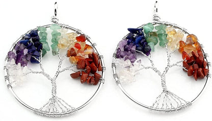 JOVIVI 7 Chakra Tree of Life Tumbled Gemstone Healing Crystals Necklace & Earrings & Chakra Bracelet Sets, Mothers Day Gifts