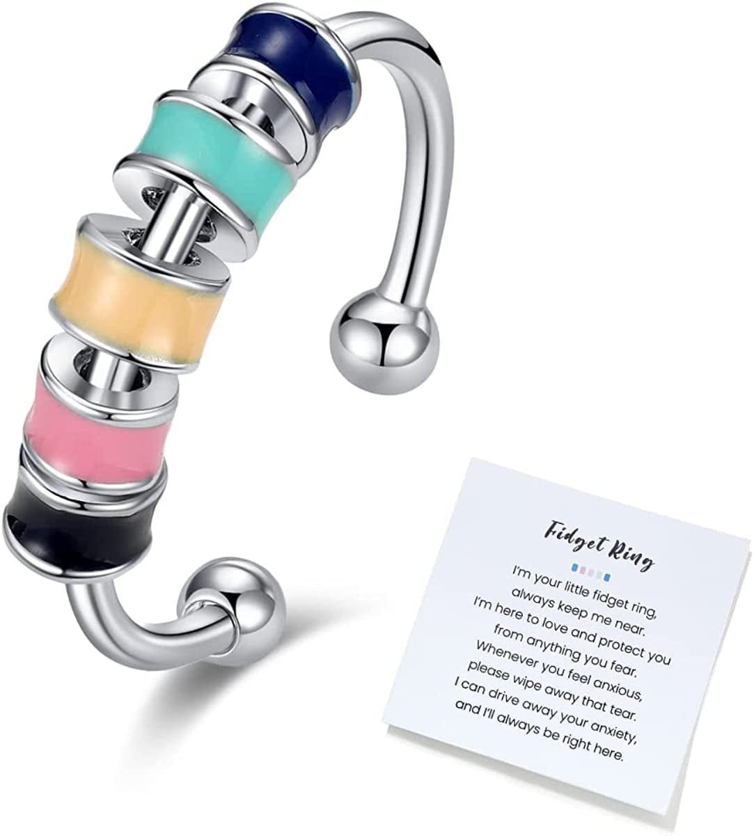 Junxin to My Daughter Fidget Ring for Anxiety, Fidget Rings for Anxiety for Women, Adjustable Stacking Anxiety Relief Rainbow Fidget Ring Jewelry Gifts