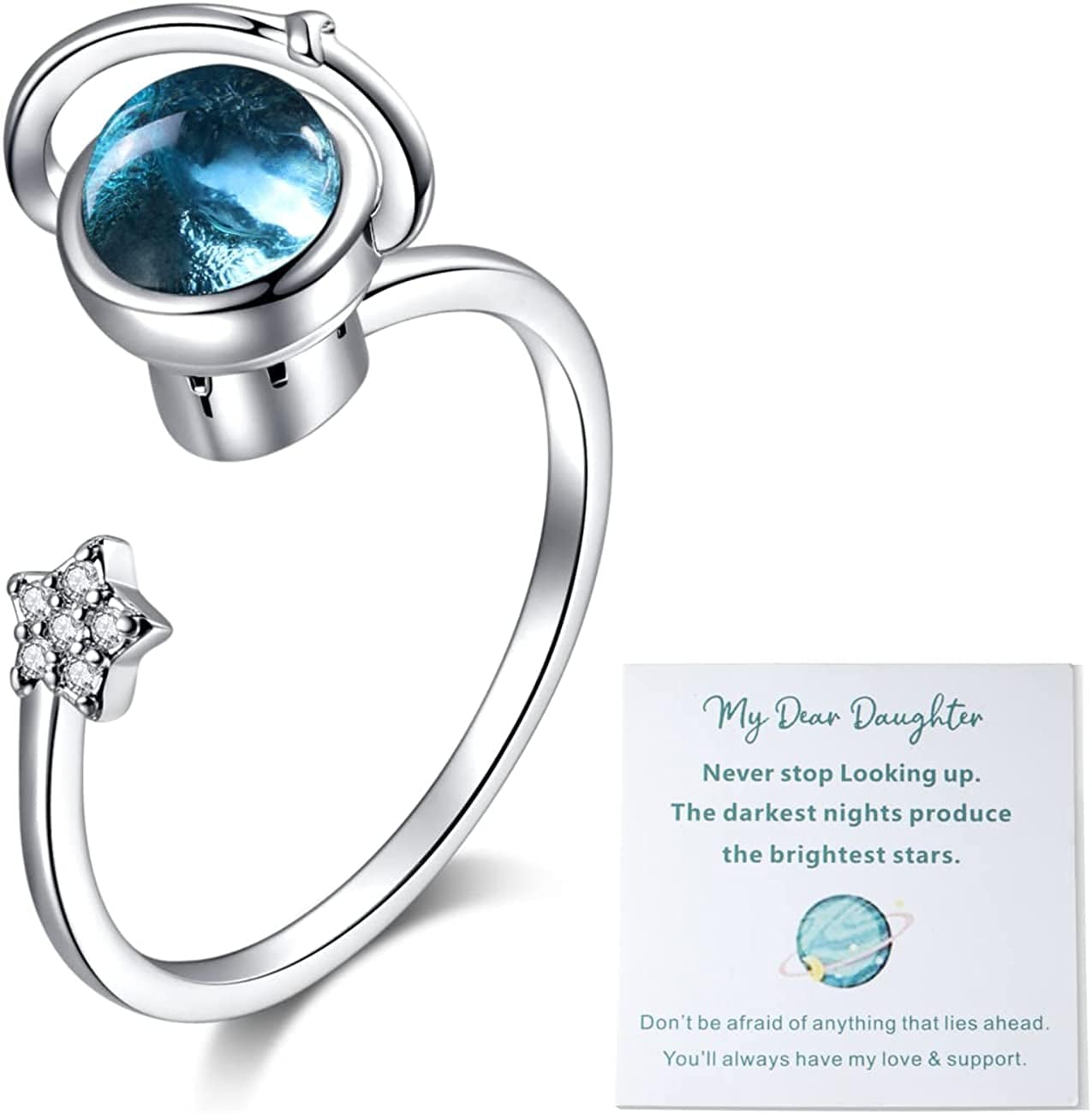 Junxin to My Daughter Fidget Ring for Anxiety, Fidget Rings for Anxiety for Women, Adjustable Stacking Anxiety Relief Rainbow Fidget Ring Jewelry Gifts