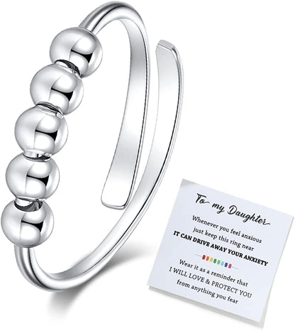 Junxin to My Daughter Fidget Ring for Anxiety, Fidget Rings for Anxiety for Women, Adjustable Stacking Anxiety Relief Rainbow Fidget Ring Jewelry Gifts