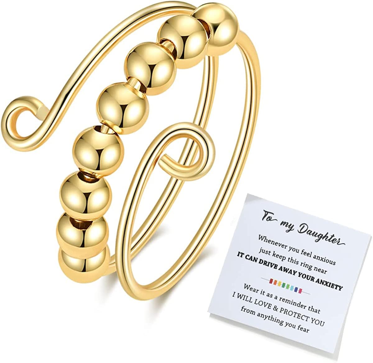 Junxin to My Daughter Fidget Ring for Anxiety, Fidget Rings for Anxiety for Women, Adjustable Stacking Anxiety Relief Rainbow Fidget Ring Jewelry Gifts To My Daughter E