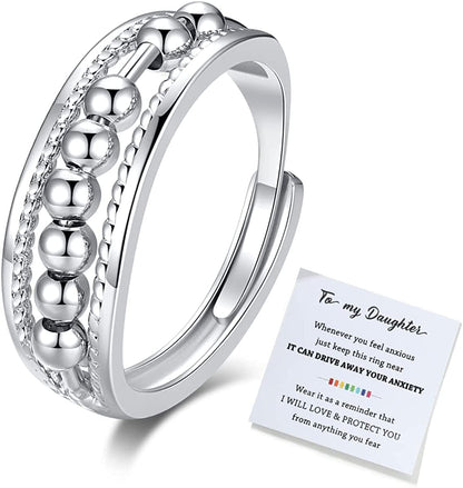 Junxin to My Daughter Fidget Ring for Anxiety, Fidget Rings for Anxiety for Women, Adjustable Stacking Anxiety Relief Rainbow Fidget Ring Jewelry Gifts