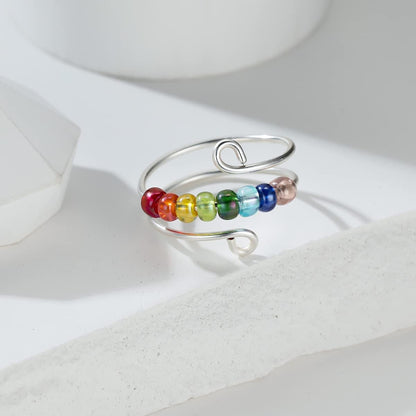 Junxin to My Daughter Fidget Ring for Anxiety, Fidget Rings for Anxiety for Women, Adjustable Stacking Anxiety Relief Rainbow Fidget Ring Jewelry Gifts