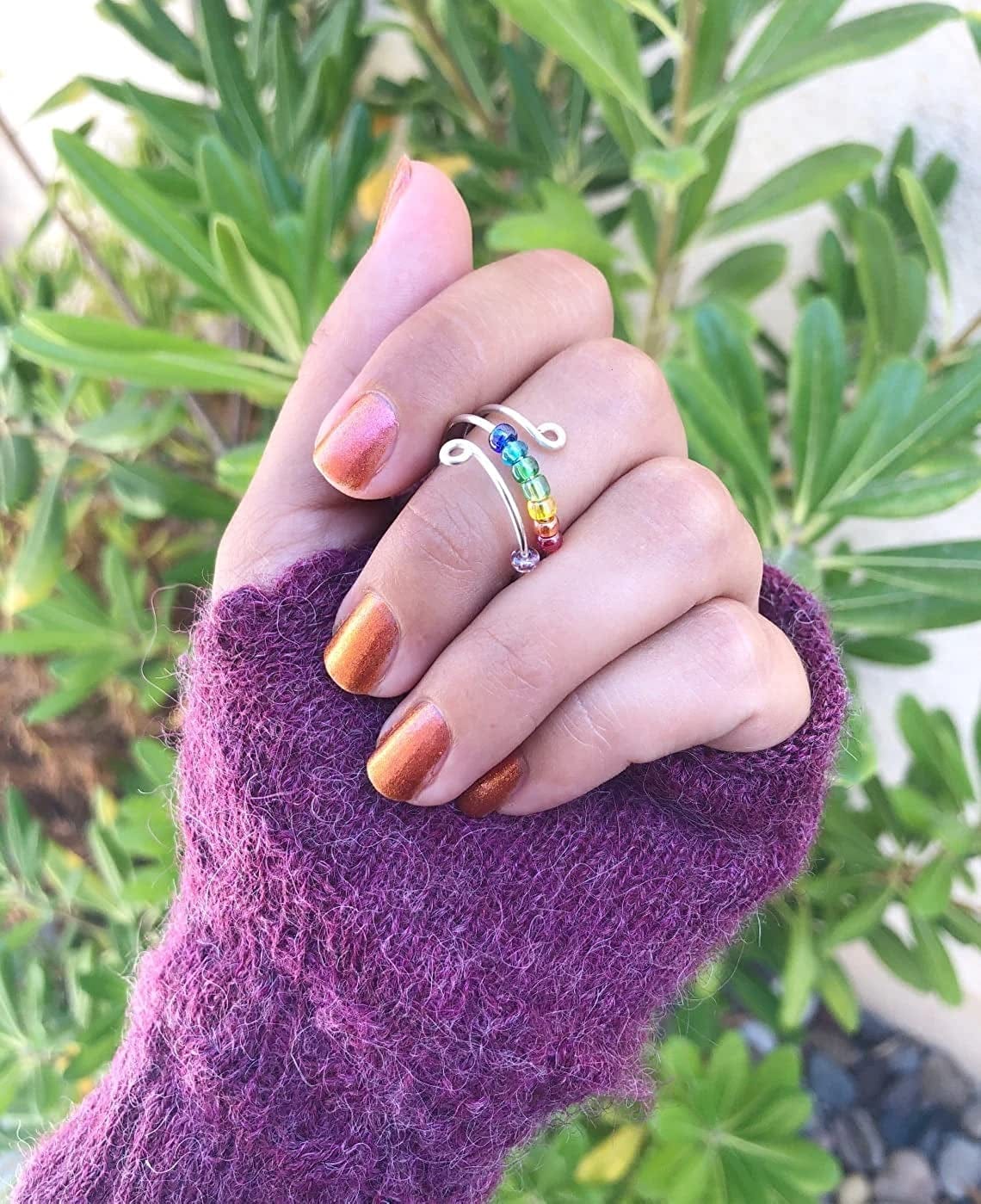 Junxin to My Daughter Fidget Ring for Anxiety, Fidget Rings for Anxiety for Women, Adjustable Stacking Anxiety Relief Rainbow Fidget Ring Jewelry Gifts
