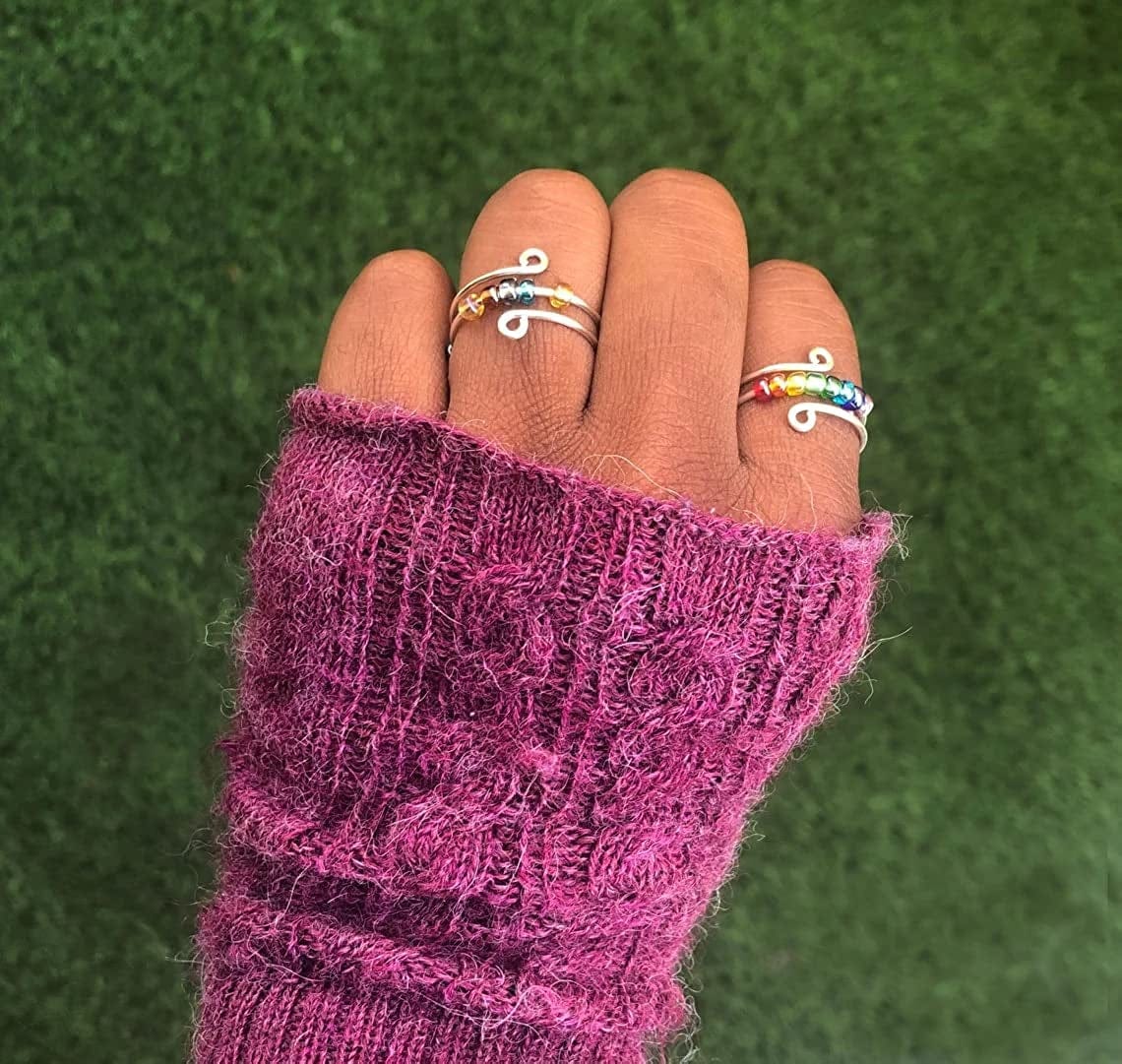 Junxin to My Daughter Fidget Ring for Anxiety, Fidget Rings for Anxiety for Women, Adjustable Stacking Anxiety Relief Rainbow Fidget Ring Jewelry Gifts