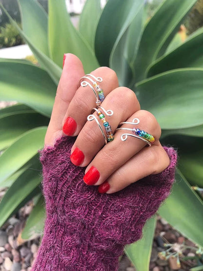 Junxin to My Daughter Fidget Ring for Anxiety, Fidget Rings for Anxiety for Women, Adjustable Stacking Anxiety Relief Rainbow Fidget Ring Jewelry Gifts