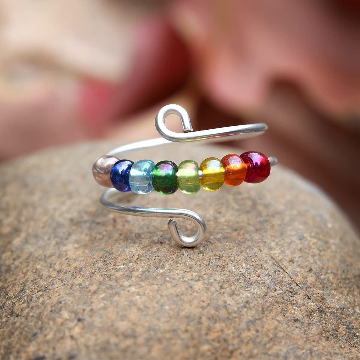 Junxin to My Daughter Fidget Ring for Anxiety, Fidget Rings for Anxiety for Women, Adjustable Stacking Anxiety Relief Rainbow Fidget Ring Jewelry Gifts