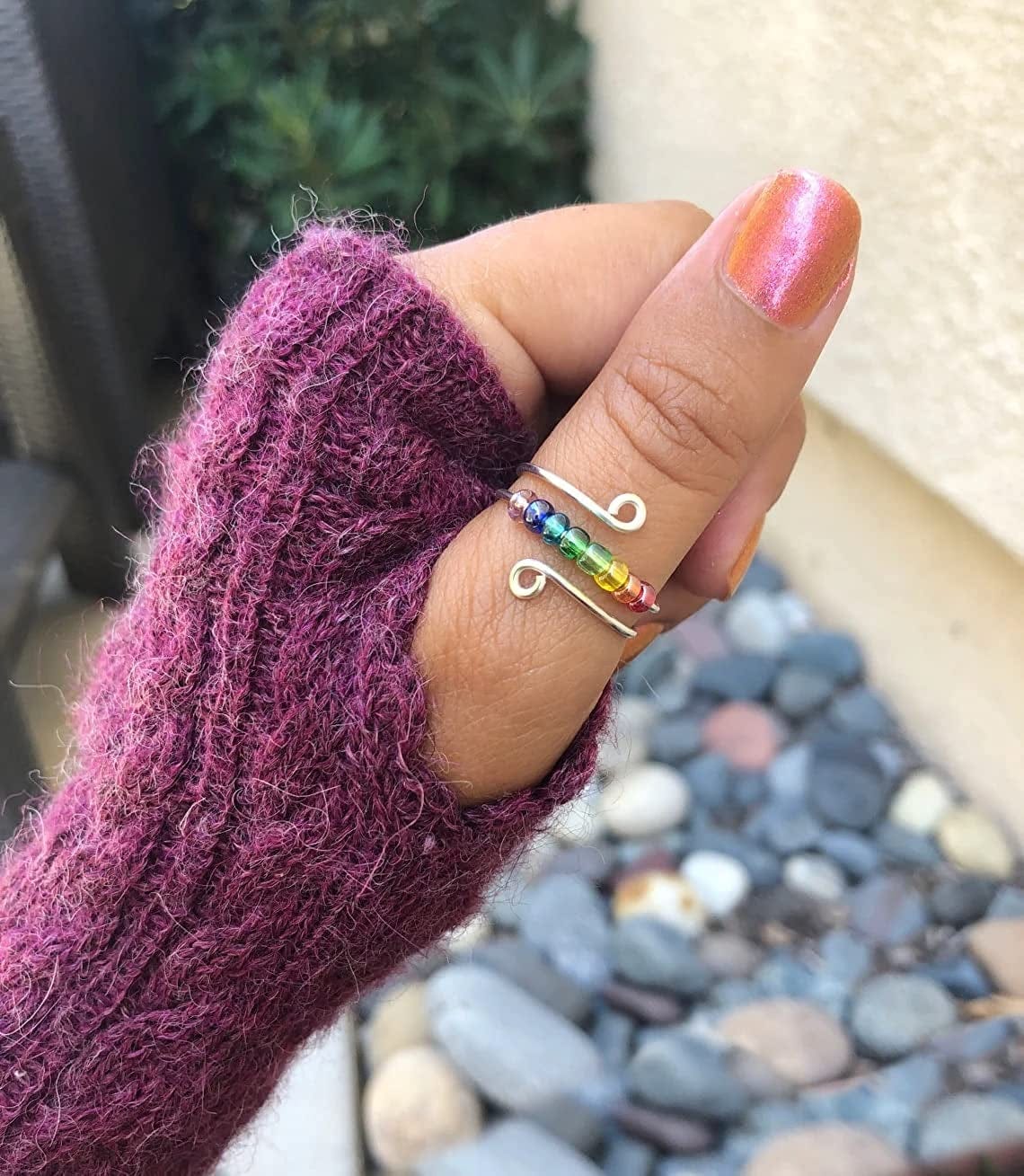 Junxin to My Daughter Fidget Ring for Anxiety, Fidget Rings for Anxiety for Women, Adjustable Stacking Anxiety Relief Rainbow Fidget Ring Jewelry Gifts