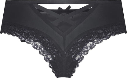 Justgoo Womens Lace G-String Thongs Panties Underwear Low Rise T-Back Underpants Black / Large