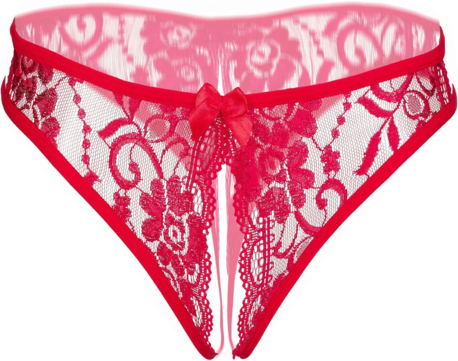 Justgoo Womens Lace G-String Thongs Panties Underwear Low Rise T-Back Underpants Red1 / Small