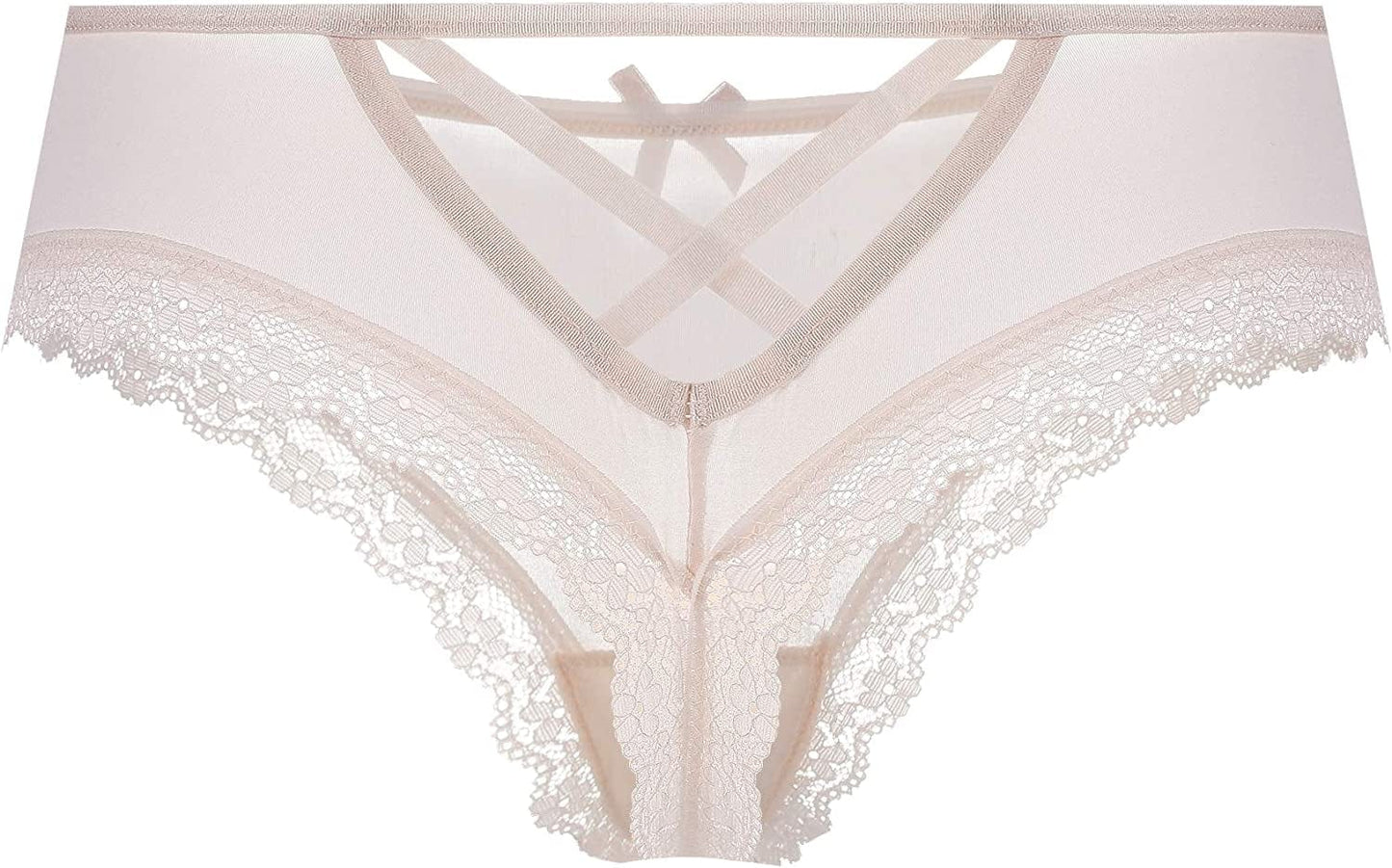 Justgoo Womens Lace G-String Thongs Panties Underwear Low Rise T-Back Underpants Apricot / Small